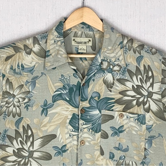 Paradise Coves~Vtg 90s~100% Silk~Men's Short Sleeve Hawaiian Shirt~Sz‎ Lg - Picture 2 of 8